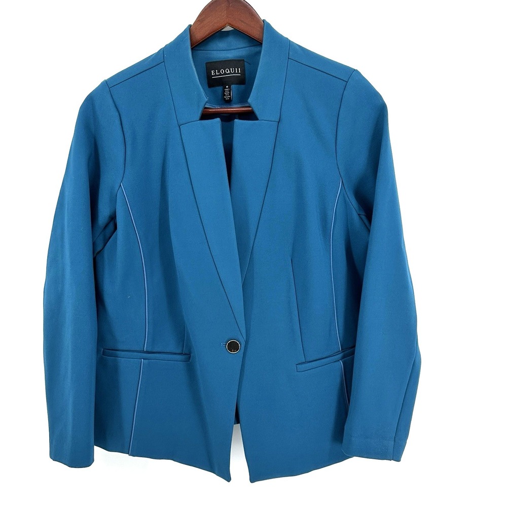 Eloquii Women's Long Line One Button Structured Blazer Jacket Candy Blue SZ 16